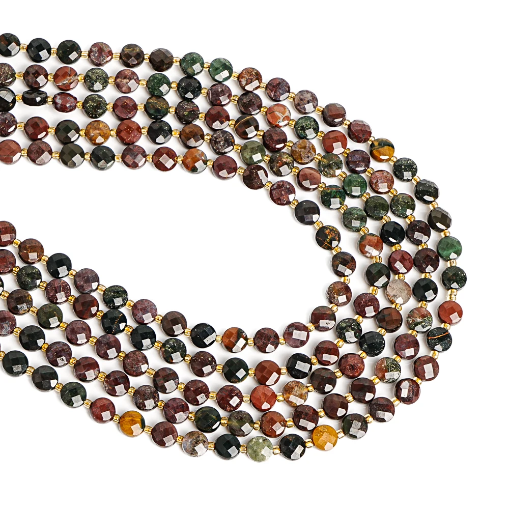 OLD OCEAN AGATE GEMSTONE BEADS NATURAL STONE 6MM FACETED ROUND COIN LOOSE BEADS FOR JEWELRY MAKING DIY BRACELET NECKLACE MULTICO 6