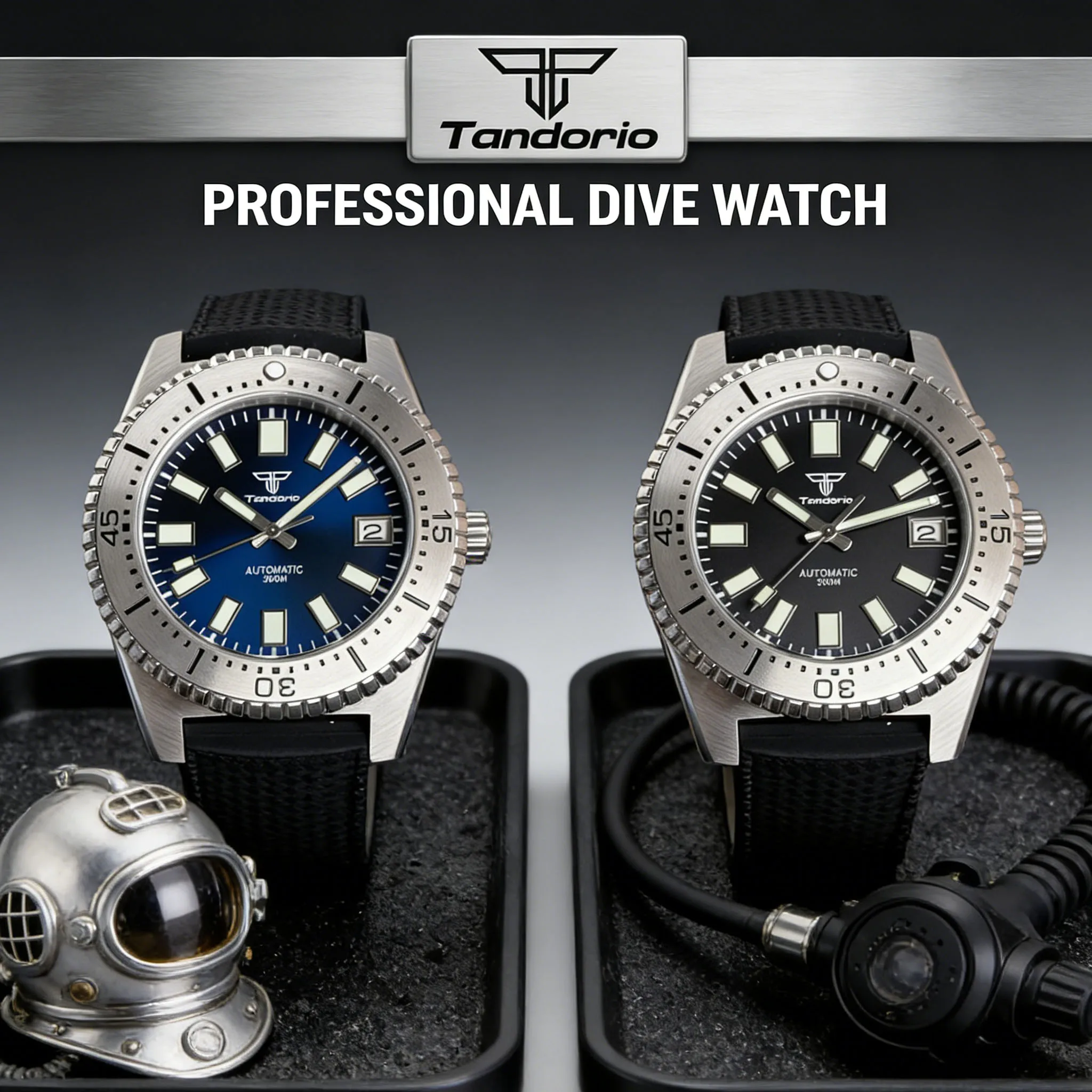 62MAS Tandorio 40mm Sapphire Glass Green Lume Date Dial Rotatable Diving Bezel 300m Waterproof NH35A Automatic Men Watch Rubber