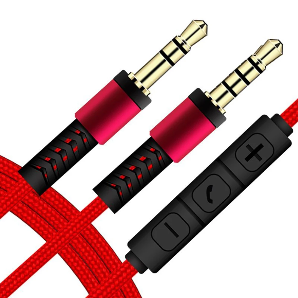 1.2 m Audio Cable 3.5 mm Mobile Phone Connection Headphone Cable Speaker Cable Male To Male With Microphone Control Tuning Cable