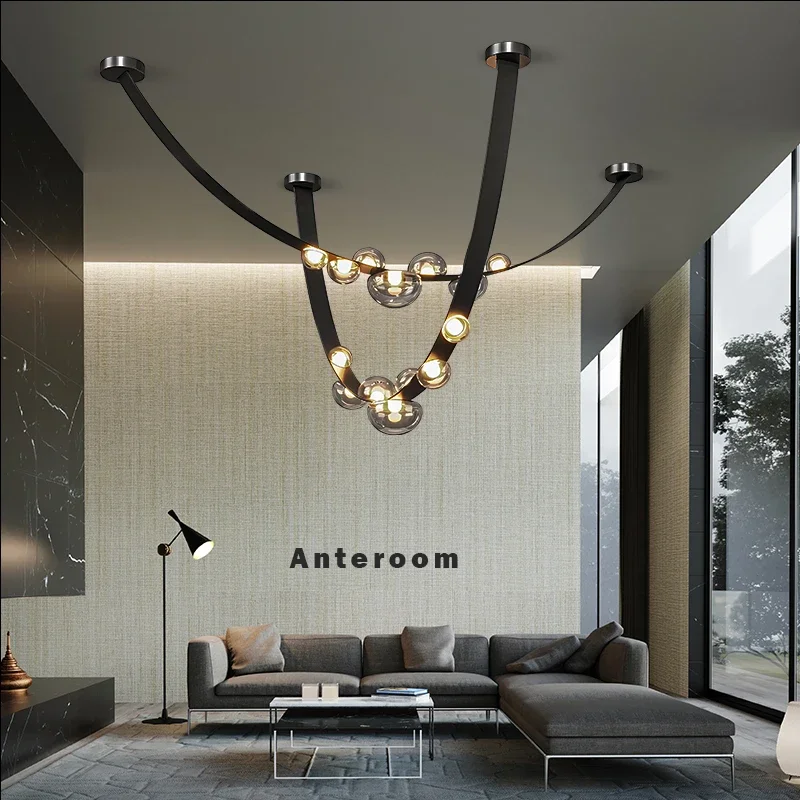 Imagem -03 - Sandyha-leather Led Chandelier Home Decor Suspensão Design Lusters Sala Hall Villa Lâmpadas Pendant