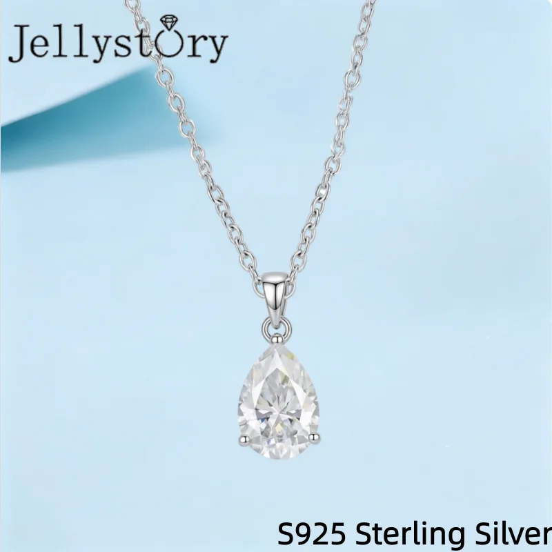 Collar con colgante de moissanita de corte pera Jellystory de 1-3 ct, plata S925, chapado en oro blanco de 18 quilates, gargantilla con solitario para mujer