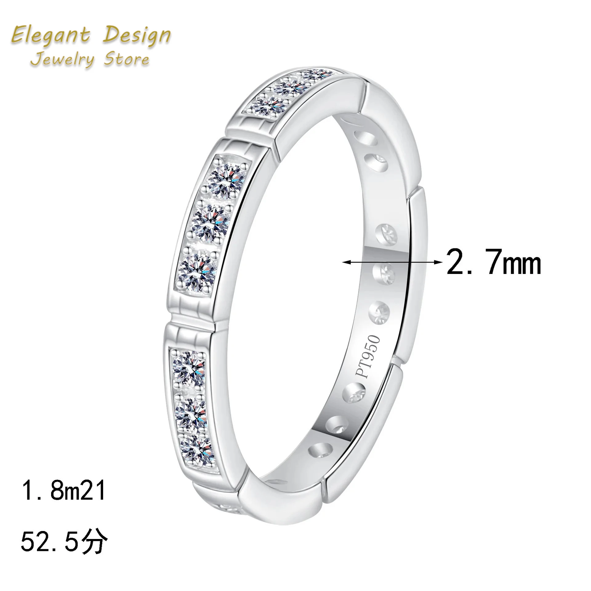 

All Moissanite 0.525ct Bamboo Knot Pattern Rings Shiny Unique Platinum Pt950 Fine Jewelry for Women Valentine's Day Gift