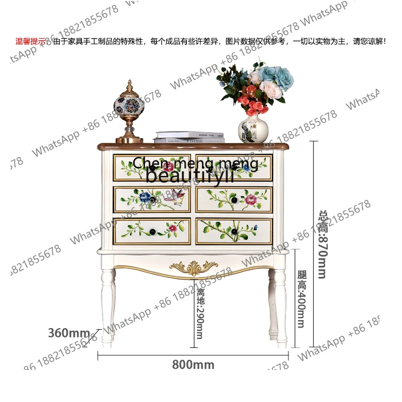 X Entrance Cabinet Solid Wood Living Room Entryway Storage Six-Drawer Organizer Bedside Living Room Sideboard