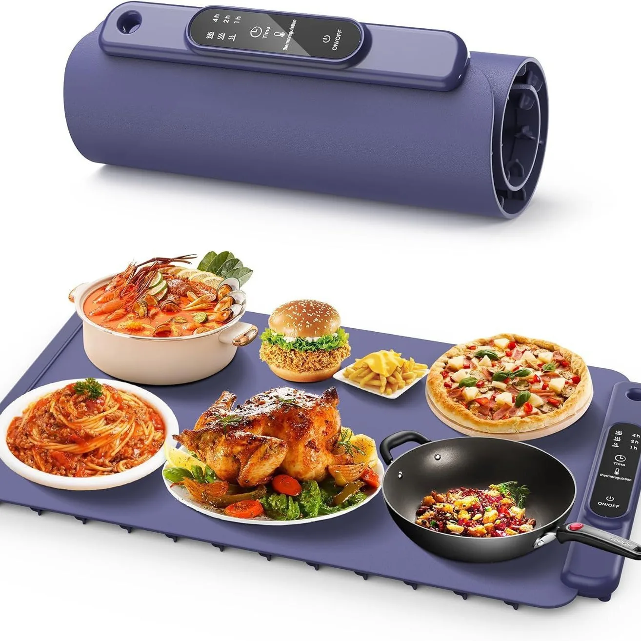 Portable Electric Hot Plate Food Warming Mat Folding Insulation Board Silicone Food Tray 7 Temperature Settings Household Touch