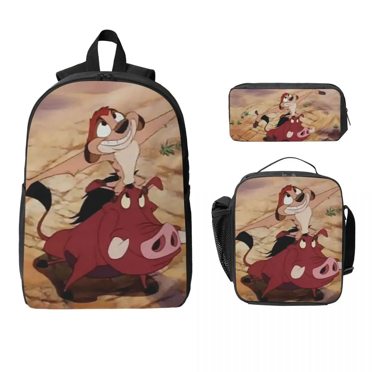

Timon And Pumbaa Backpack Student Boys Girls BookBag School Bag Laptop Shoulder Bags 3ps Insulated Lunch Bag Pencil Case