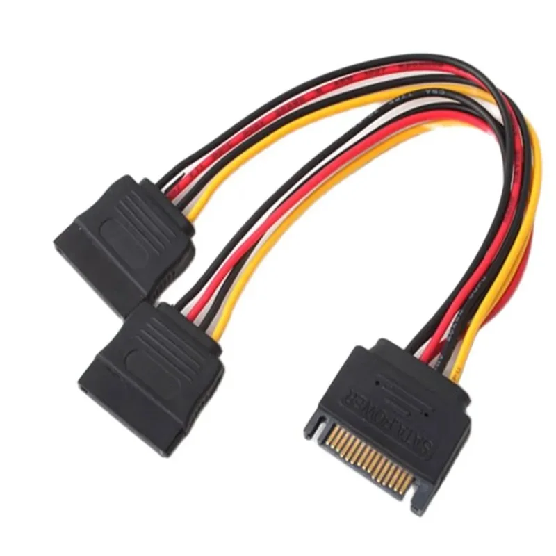 

5PCS 20CM SATA Hard Disk Power 15Pin SATA Male To 2 Female 15Pin Power HDD Splitter High Quality Y 1 To 2 SATA Extension Cable