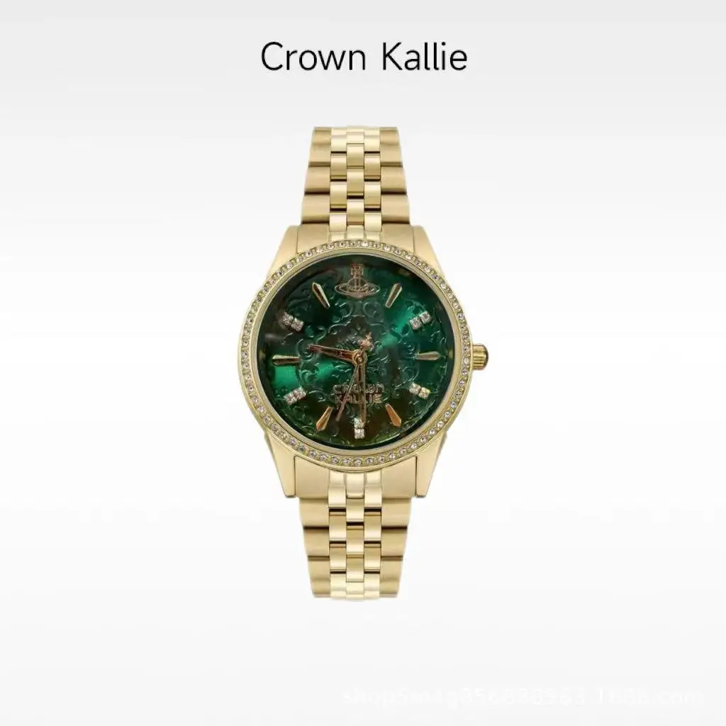 Crown Kallie Empress Dowager collaborates on the same dark green embossed full diamond women's fashion watch ck8139