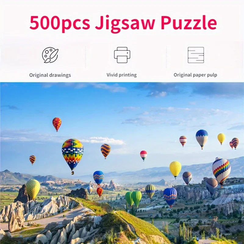 

500 Pieces Jigsaw Puzzle for Adults Painting Hot Air Balloon Paper Puzzles Home Decor Wall Display Festival Gift Toys 46*28cm