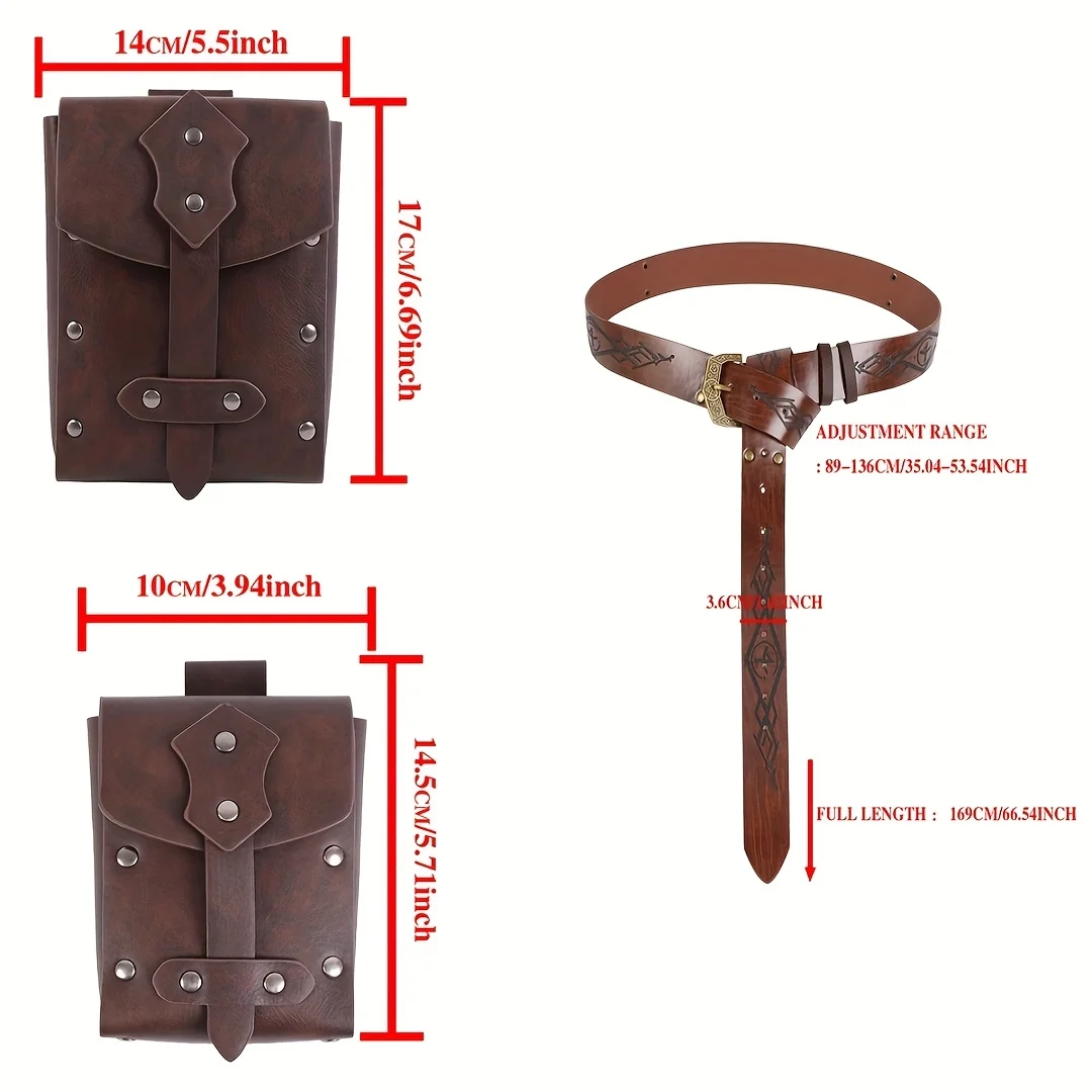 เข็มขัดหนังยุคเรอเนซองส์ยุคกลางพร้อมกระเป๋าออกแบบบุคลิกภาพขี้ขลาดสําหรับเครื่องแต่งกายฮาโลวีนเทศกาลดนตรีอุปกรณ์เสริมคอสเพลย์