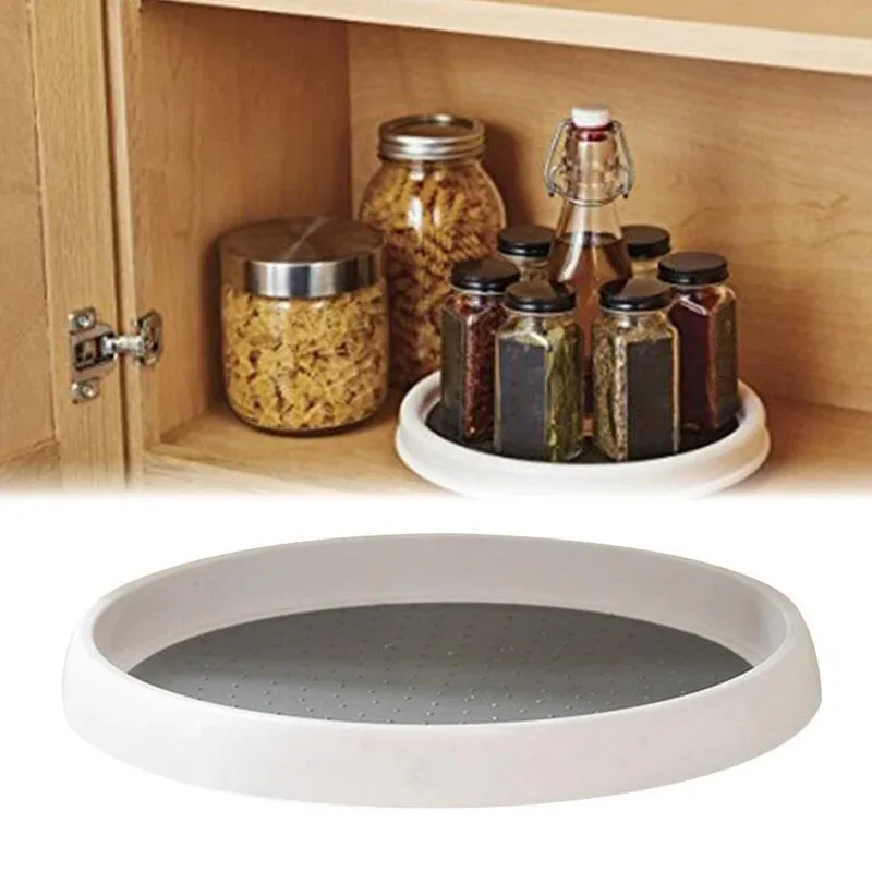 360 Degree Rotating Spice Organizer Non-Slip Turntable Shelf Storage Tray for Kitchen Cabinet Condiment Pantry Space Saver