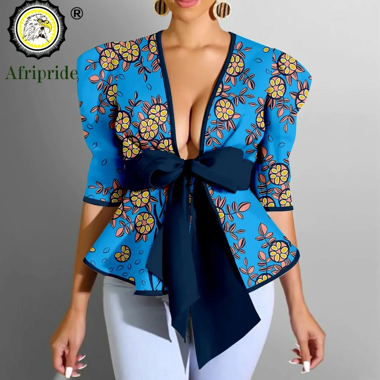 Women`s Shirt African Clothes Print Blouse Crop Tops Ankara Attire Sexy Party Wear Plus Size Casual Summer Outfits A2222001