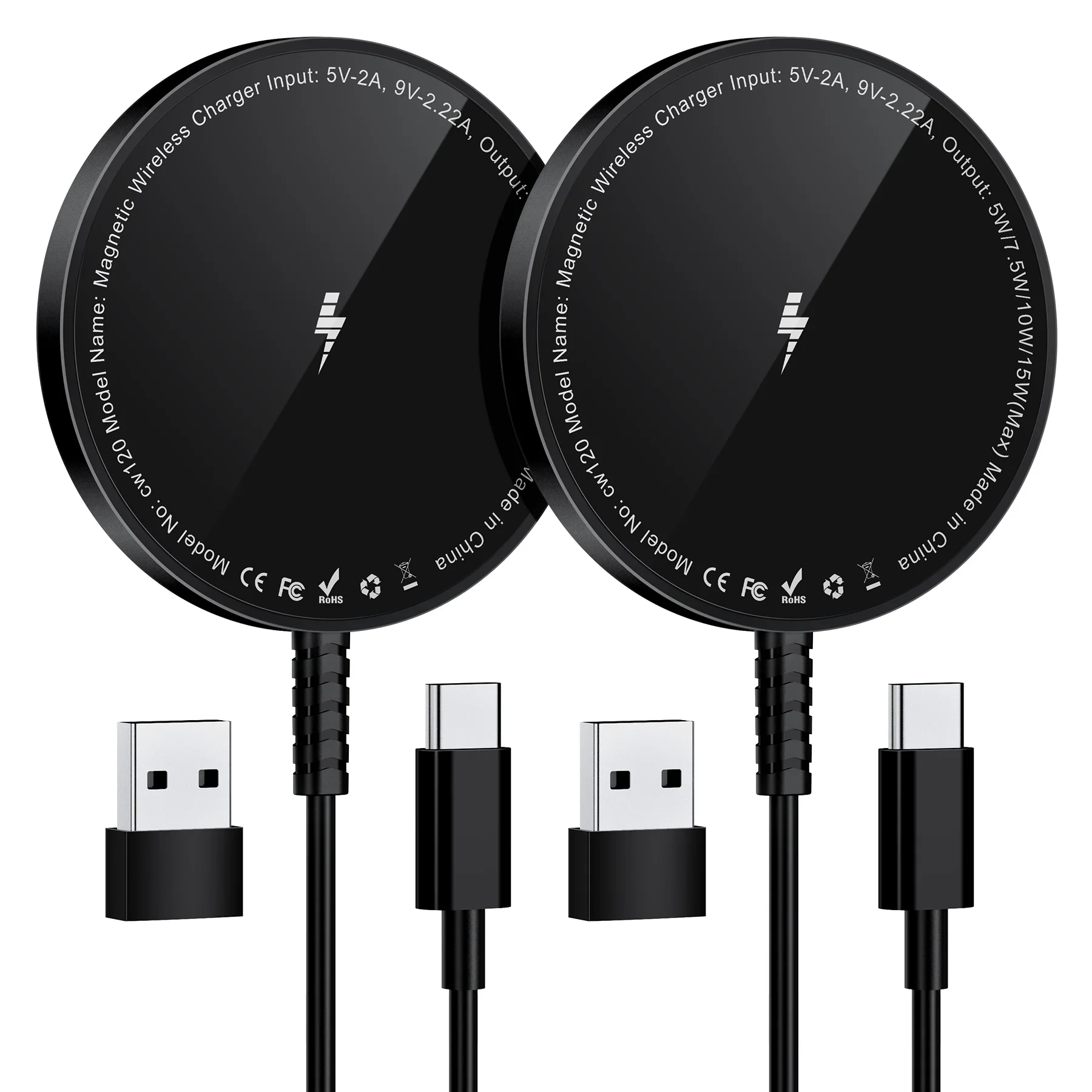 

2-Piece Magnetic Secure Wireless Charger Quick Charge, Compatible with iPhone 15 14 13 12 Pro Max Plus and Airpods 2 3 Pro