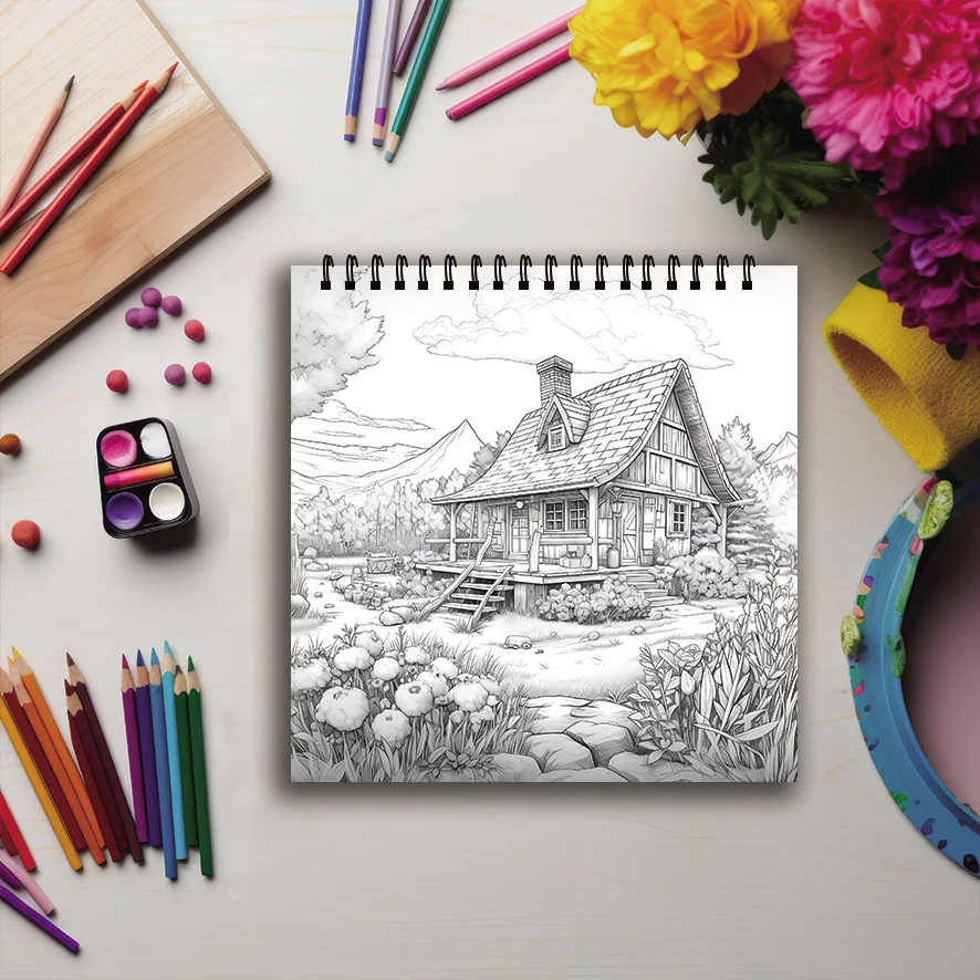 Kolorowanka Beautiful Village - 8,27 x 8,27 cala 32-stronicowy kolorowanka - idealny prezent dla rodziny lub przyjaciół