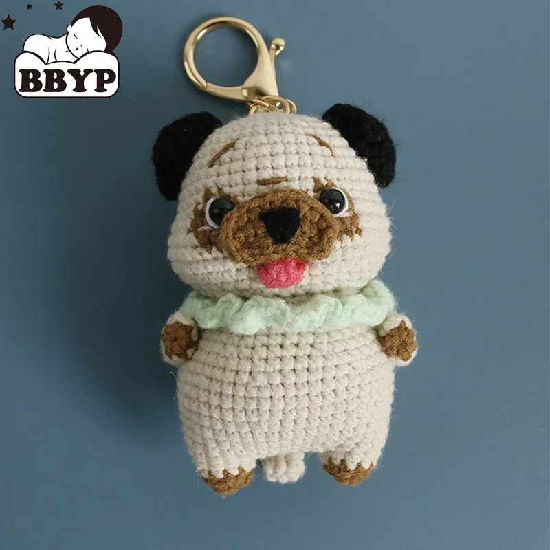 

Вязаный крючком мультяшный ключ ручной работы, кукла-мопс, вязаный мультяшный аниме-персонаж, кукла, брелок для ключей, подвеска, школьный брелок