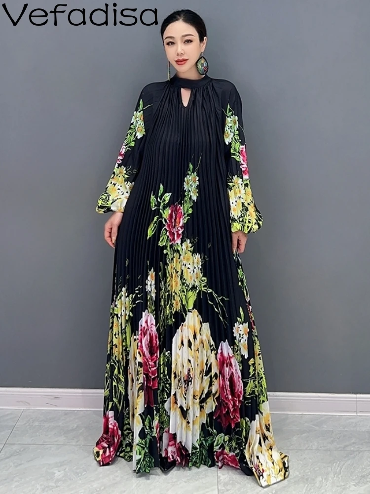 2024 Frühling Sommer lässig leicht Luxus Wind druck plissierte Taille langes Kleid Mode gedruckt kleine Blume personal isierte zy1923