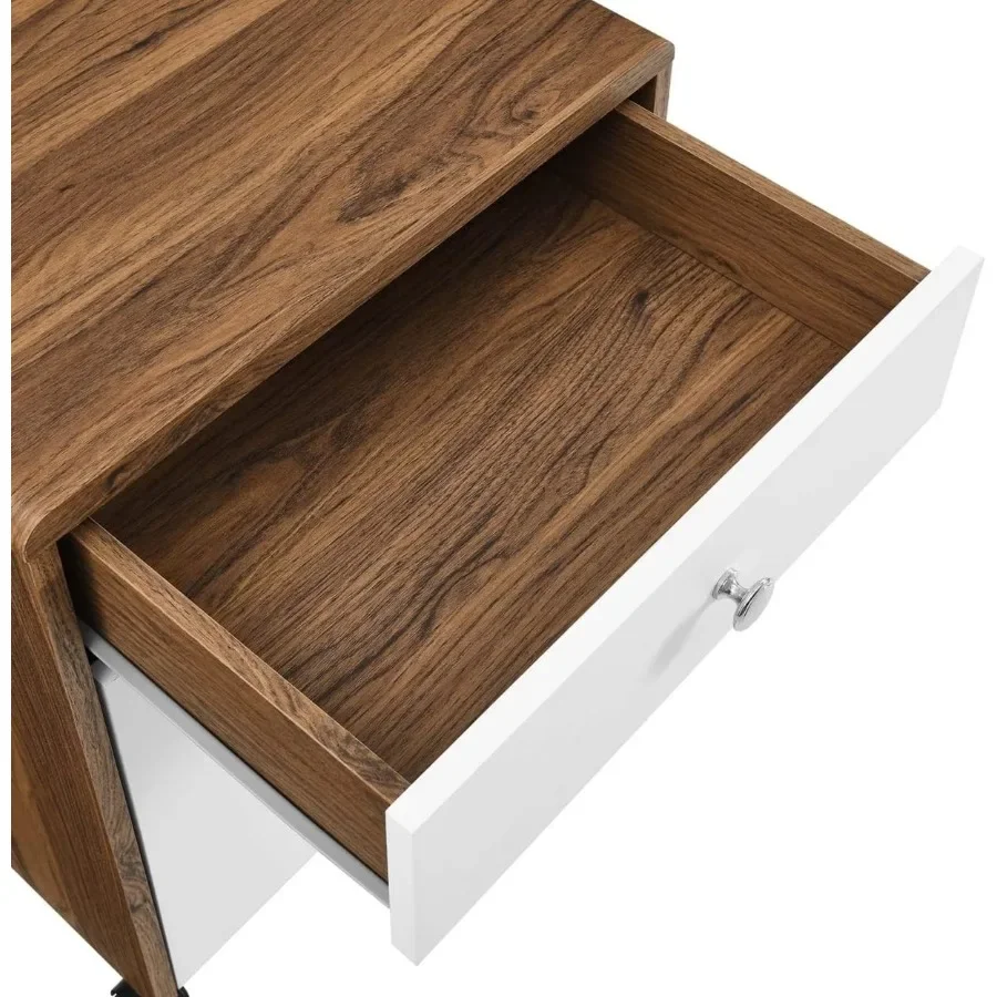 Modern File Cabinet Walnut White, Stylish Document Organizer with Multiple Storage Drawers