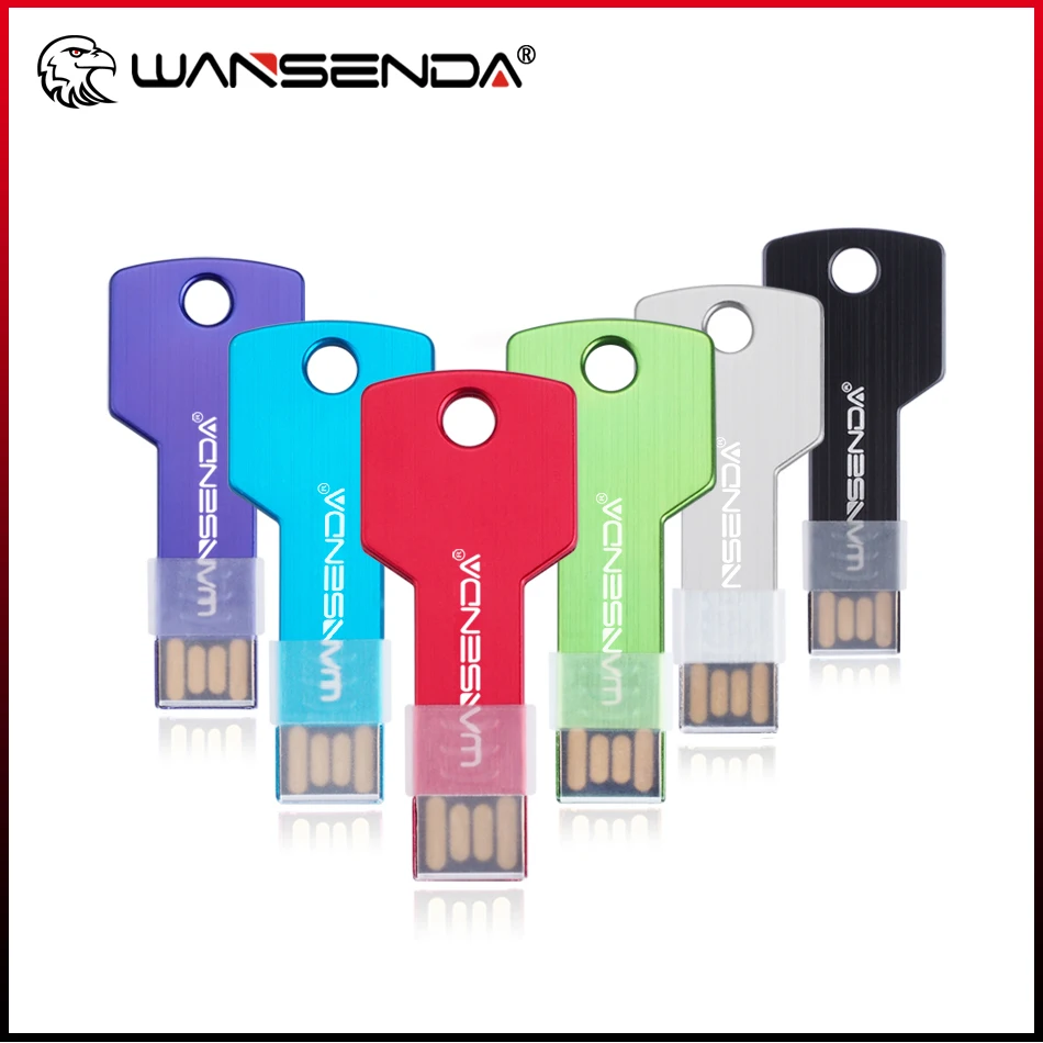 Wansenda Metal Key USB Flash Drive 4GB 8GB 16GB 32GB 64GB 128GB Multi-color Pen Drive Cle USB Memory Stick Card Disk Pendrive