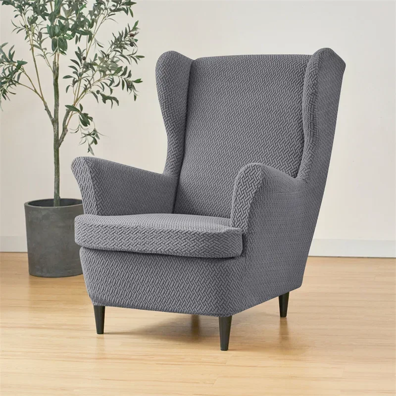 2 teile/satz Jacquard Flügel Stuhl Abdeckungen Einfarbig Stretch Wingback Sessel Schonbezüge Anti-schmutzige Möbel Protector Dekor – Detail 22