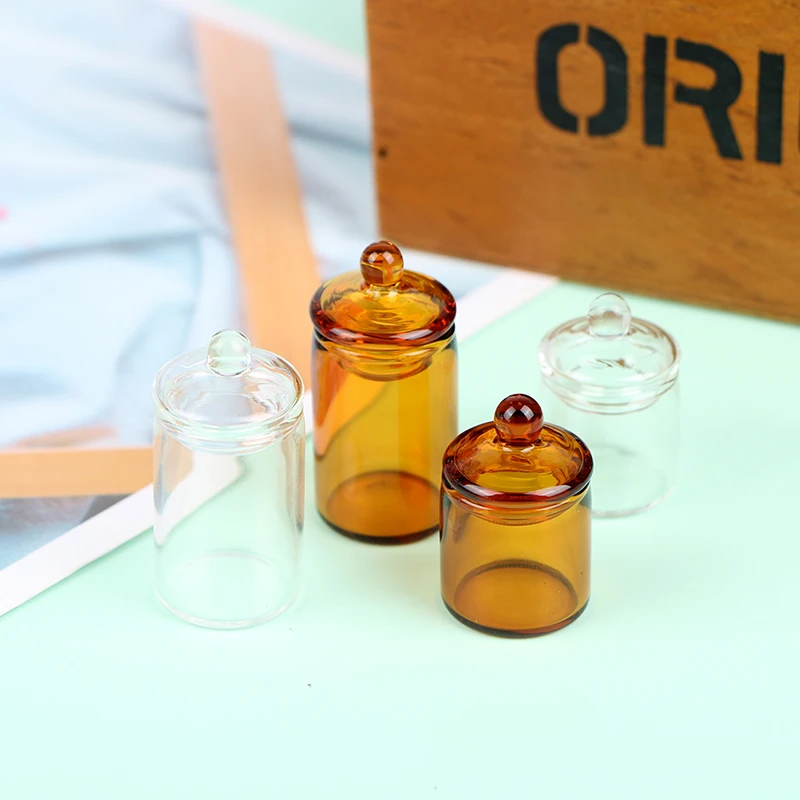1:12 Dollhouse Mini Glass Candy Jar Coffee Bean Storage Bottle Kitchen Decor Toy
