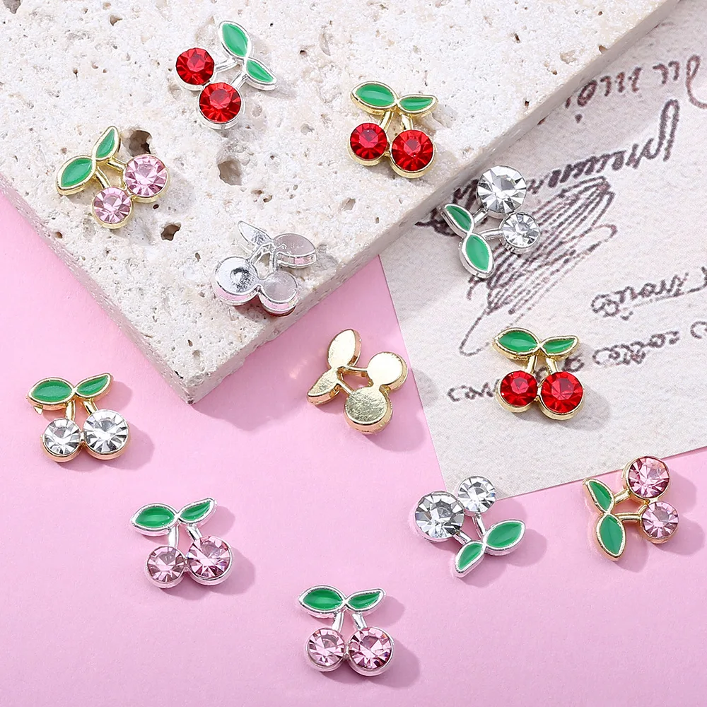 Figuras de uñas de diamantes de imitación de cereza 3D, decoración japonesa, fruta de Metal, dijes de cereza, gemas, manicura, joyería Diy, accesorios de Arte de uñas