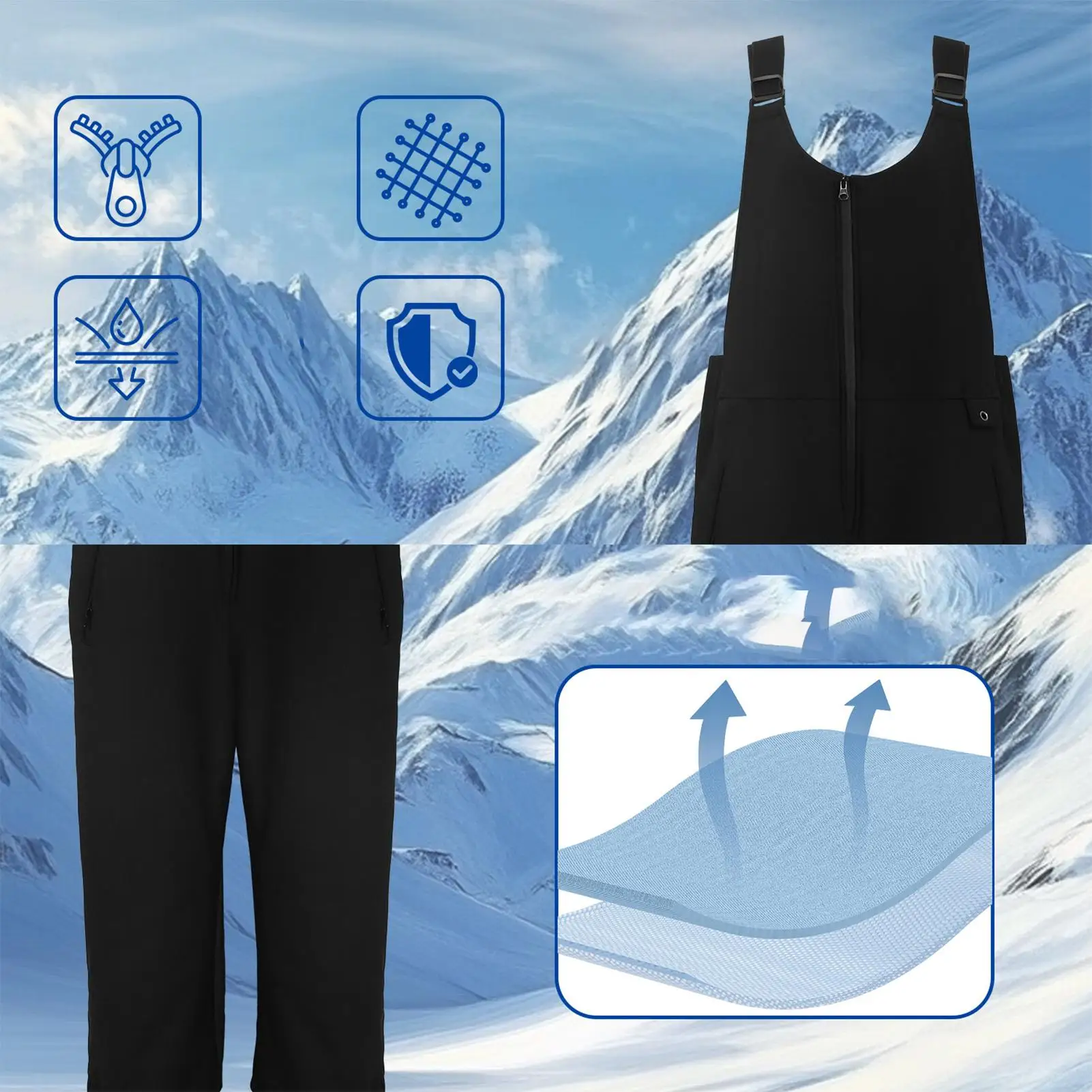 Baju Ski Wanita Anti Air Termal dengan Tali Bahu yang Dapat Disesuaikan untuk Ibu Pacar Bermain Ski di Luar Ruangan yang Dingin