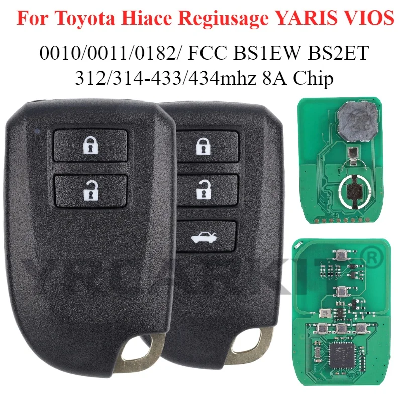 For Toyota YARIS L YARIS VIOS 2/3 Button 0010/0011/0182 Model 312/314/433/434mhz 8A Chip P4 39 Aftermarket FCC BS1EW BS2ET