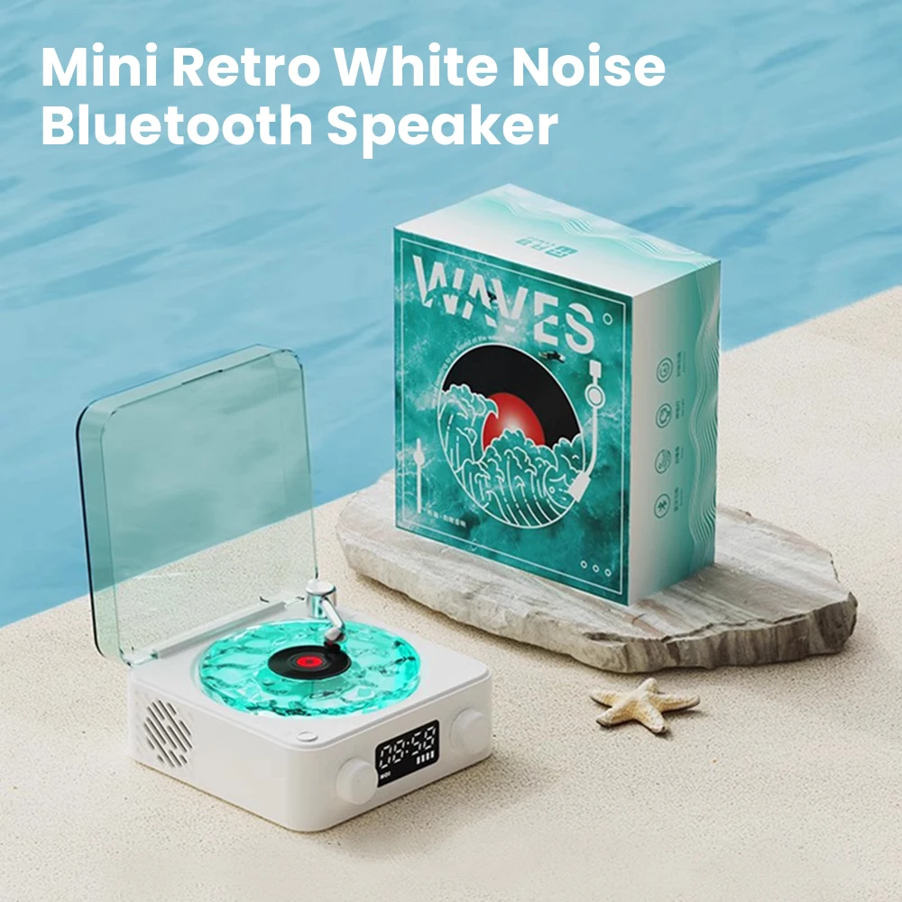 The Waves Vinyl Player Bluetooth Speaker White Noise Retro Turntable Speaker Sleep Aid Vitrola Shaped Speaker with RGB Light