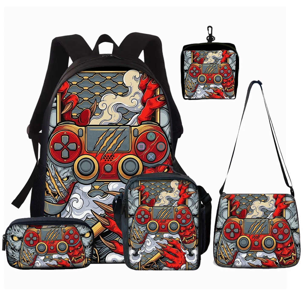 

1/2/3/4/5pcs game console pattern backpack large capacity backpack messenger bag pencil case perfect gift