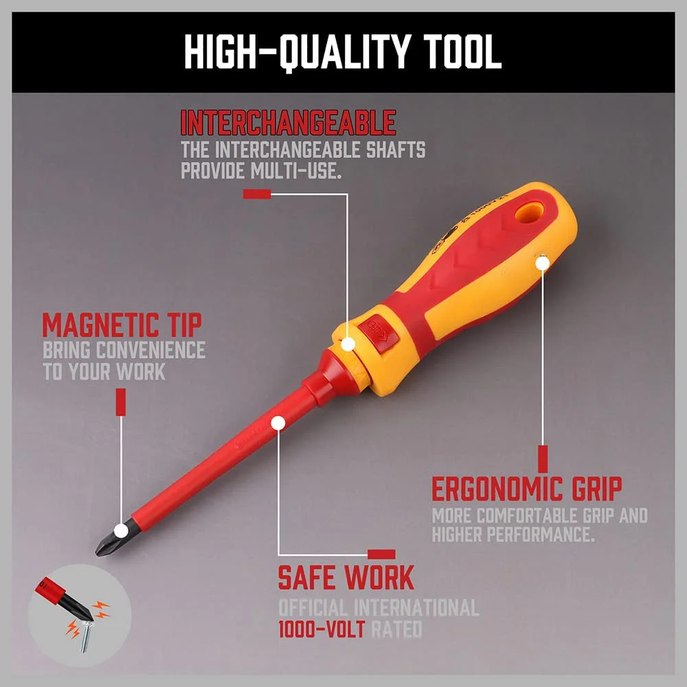 13Pcs Electrician Repair Tools Kit 1000V Changeable Insulated Screwdrivers Set with Magnetic Slotted Phillips Pozidriv Torx Bits