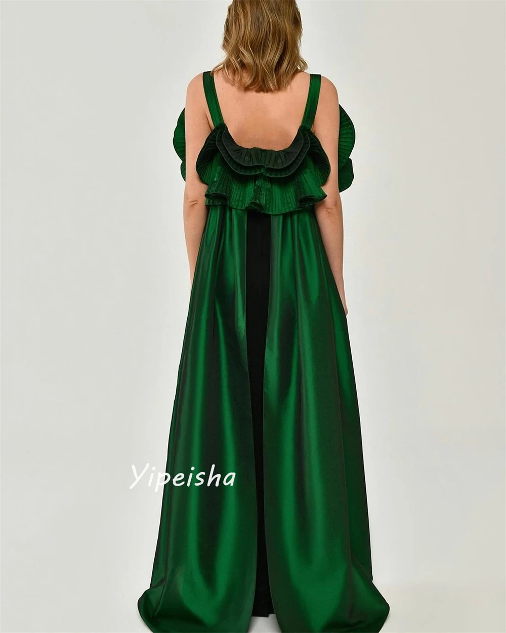 Jiayigong High Quality  Casual Formal Square Collar A-line Pleat Floor-Length Satin Bespoke Occasion Dresses Evening