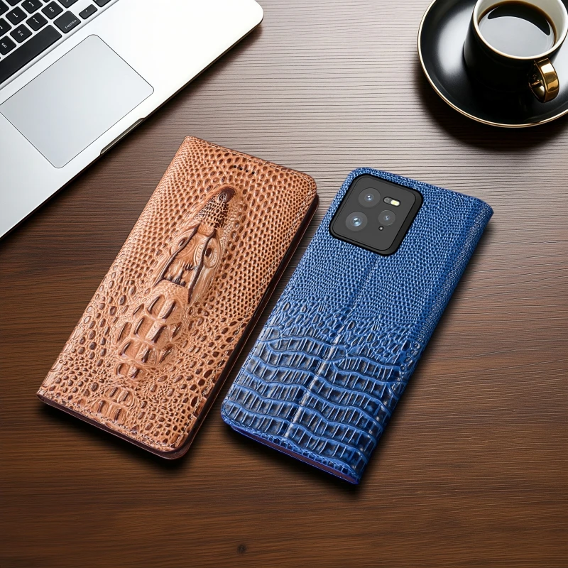 

Crocodile Head Flip Book Cover For Realme GT7 GT6 GT5 GT3 GT GT2 6 6T 7 7T Pro 5G Master Genuine Leather Phone Case