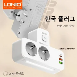 LDNIO Power Strip European Plug Extension With 20W PD 3 USB 2AC Outlet Extender Adapter Touch Night Lamp EU Standard Wall Socket