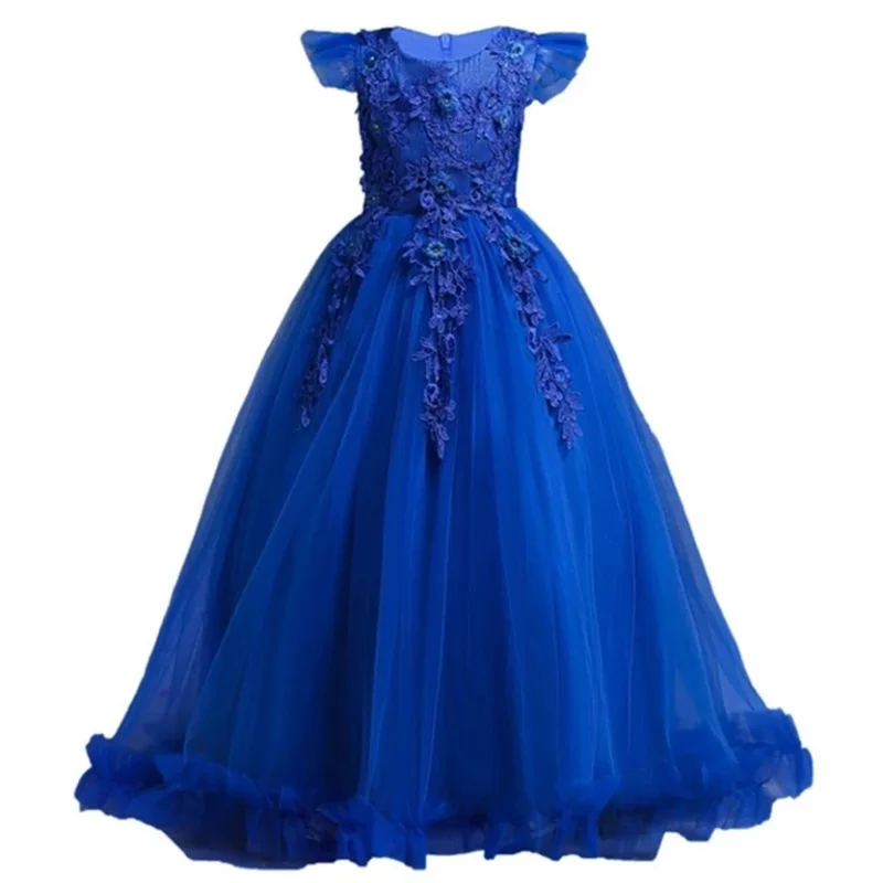 4-15Yrs Lace Teenagers Kids Girls Wedding Long Dress Elegant Princess Party Pageant Christmas Formal Sleeveless Baby Girls Dress