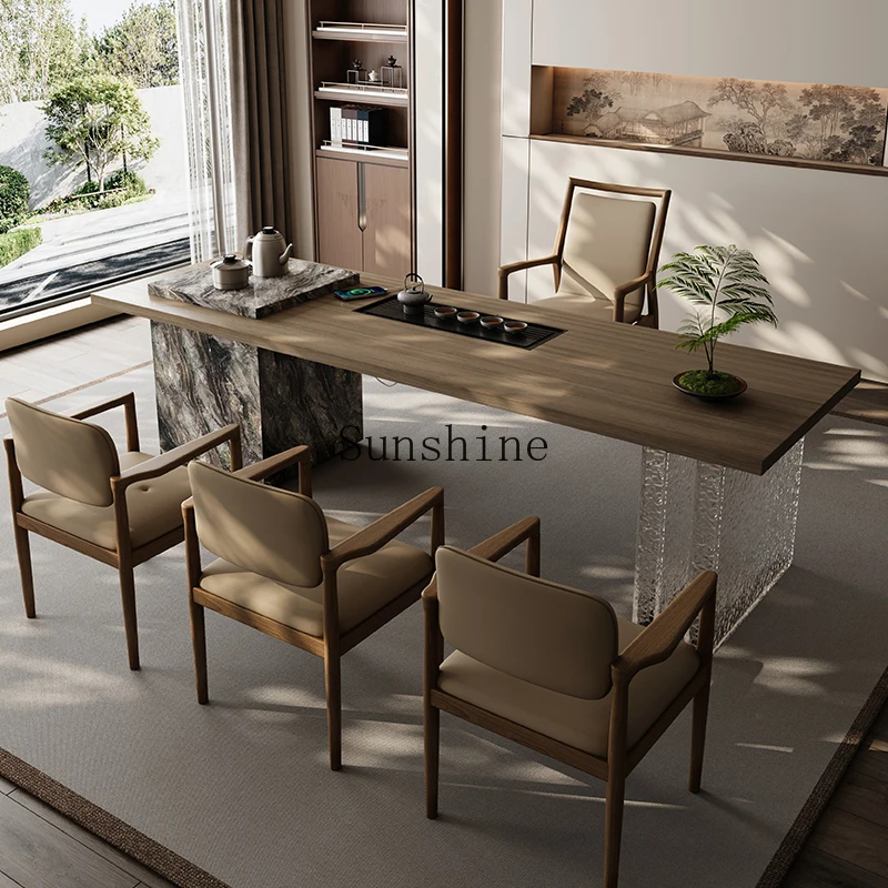 

Light luxury modern simple rock slab Italian minimalist tea table and chair combination living room design
