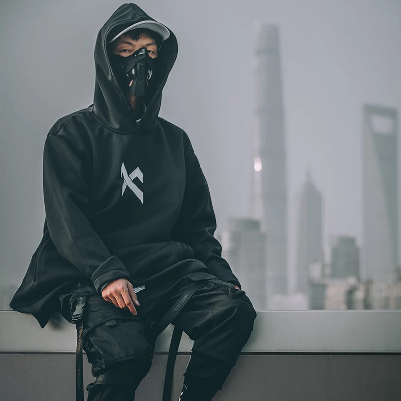 Emo Men Japanese Harajuku Sweatshirt Oversize Hoodie Korean Cloak Hip Hop Gothic Outwear Streetwear Techwear Coat Tops Clothes