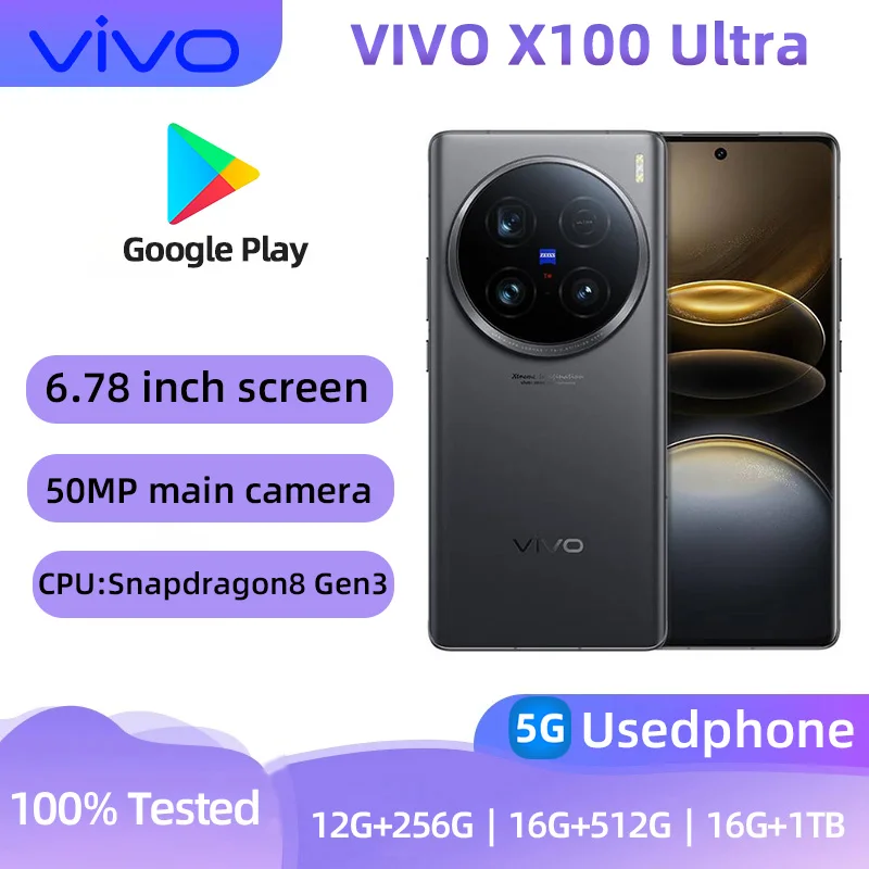 Vivo X100 Ultra 5g SmartPhone Android CPU Snapdragon 8 Gen3 Screen 6.78-inches 5500mAh 80W Charge 50.0MP Camera Used Phone