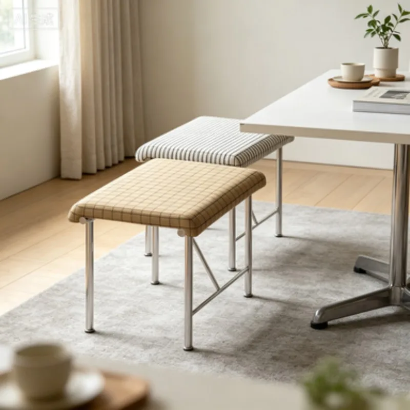 Nordic Bauhaus Makeup Stool Bedroom Vanity Bench Entryway Shoe Changing Seat Minimalist Cafe Dining Chair & Furniture Decor
