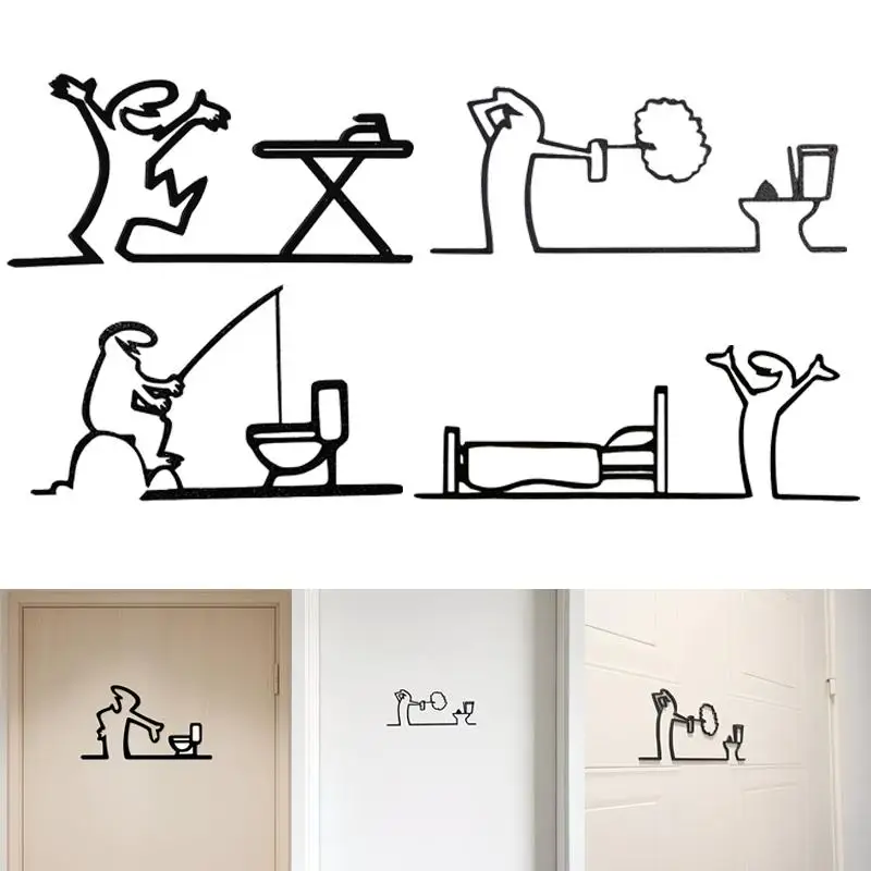 3d Printed Minimalist Line Wall Art With Adhesive Tape Toilet Sign Line Ornament Humorous Designs Home Decoration