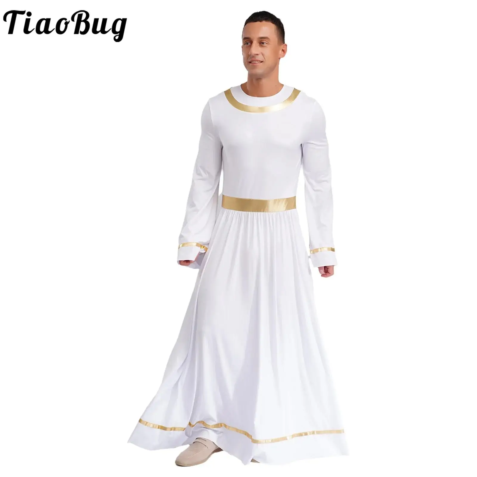

Men Praise Worship Robe Ancient Roman Costume Long Sleeve Color Block Long Robe Church Pray Festival Costume for Halloween Party