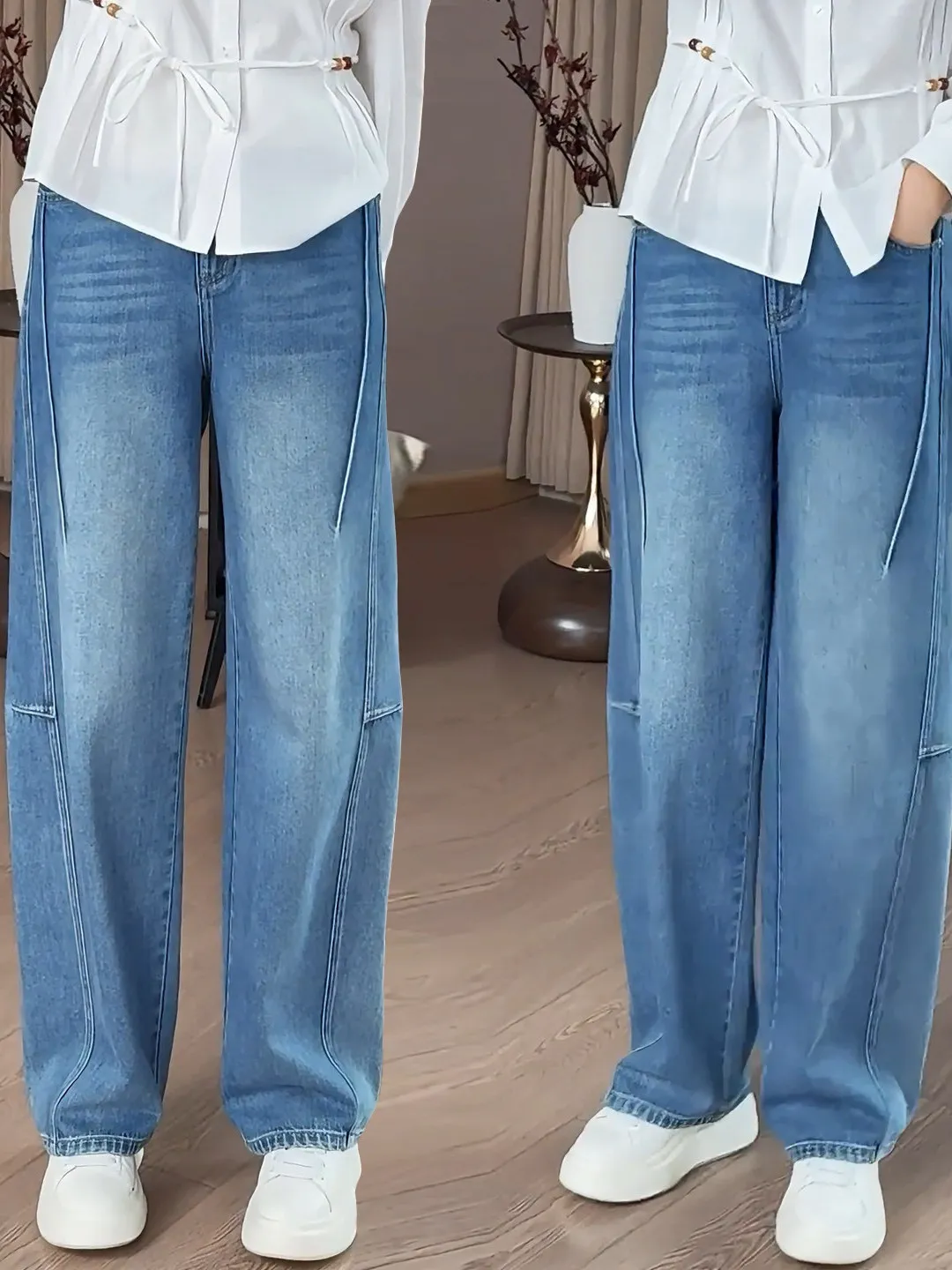 

High Waist Straight Leg Jeans Women's Spring Autumn New Style Super Beautiful Light Blue Wide Leg Banana Pants