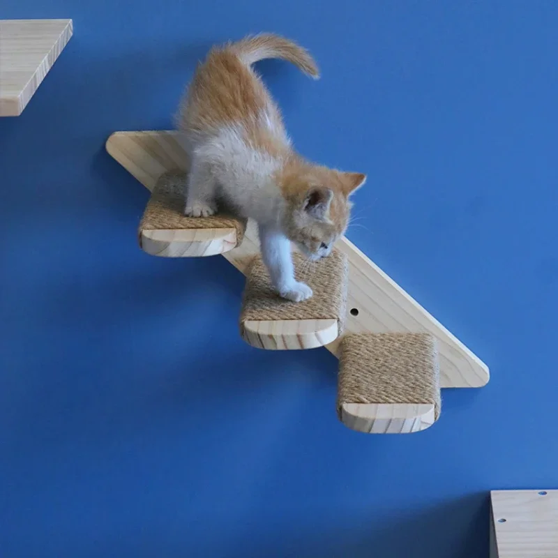 Wood Cat Scratcher Cat Third Floor Small Ladder Cat Training Supplies Left and Right Direction Articles for Cats Pet Products