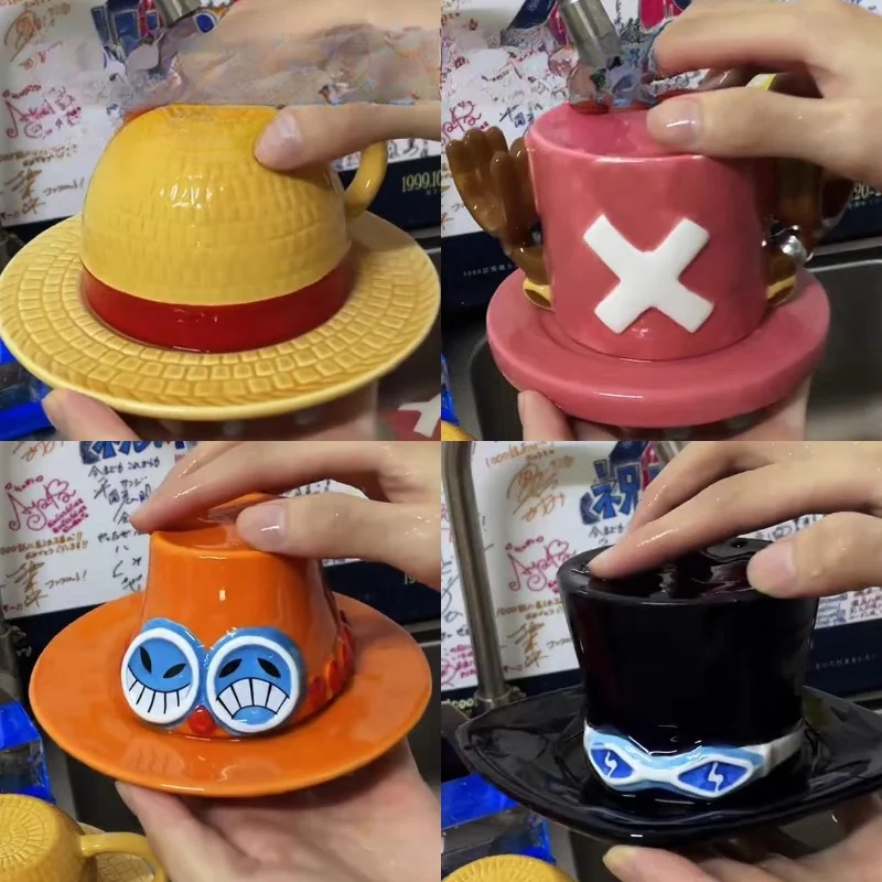 New Hot One Piece Monkey D. Luffy Ceramic Mug Portgas D Ace Chopper Sabo Office Desktop Cup Anime Figure Upside Down Coffee Cup