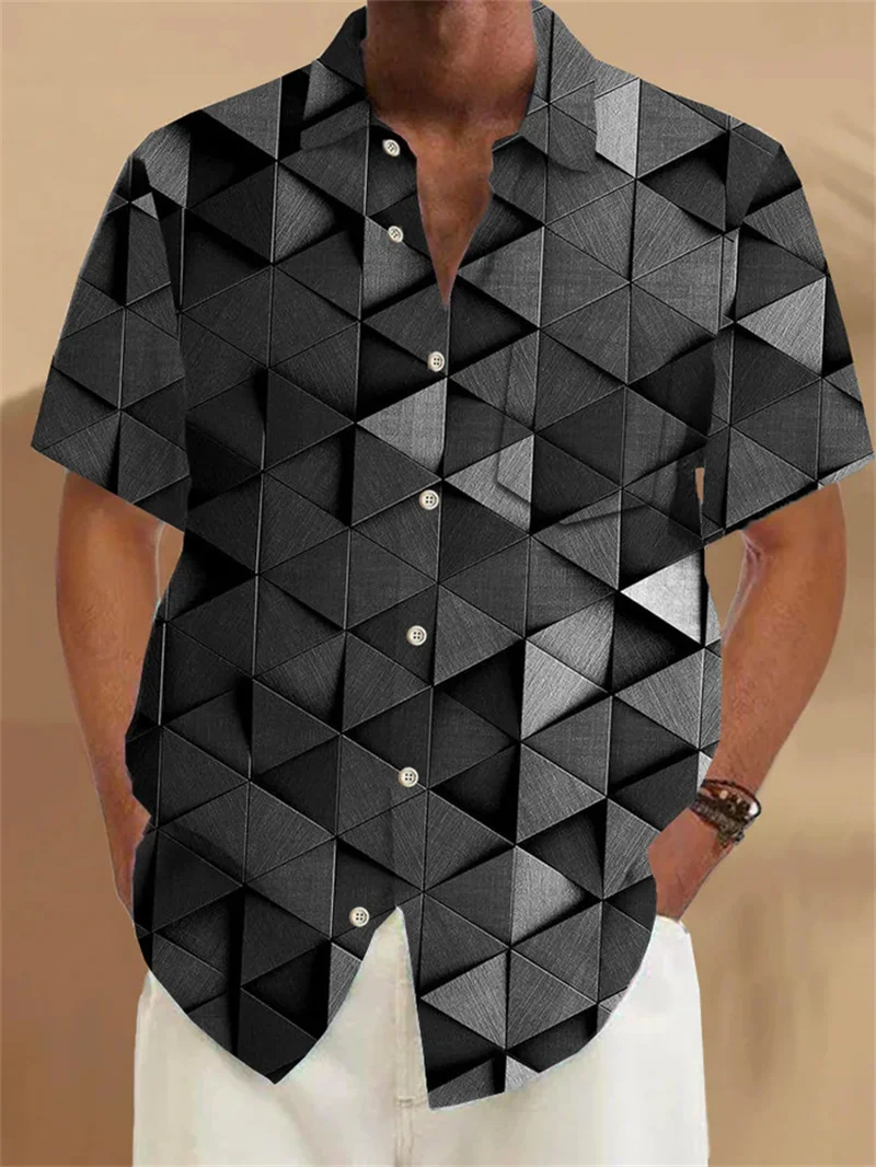 

2025 men's note shirt short sleeved printed regular top summer beach casual button up shirt plus size men's shirt
