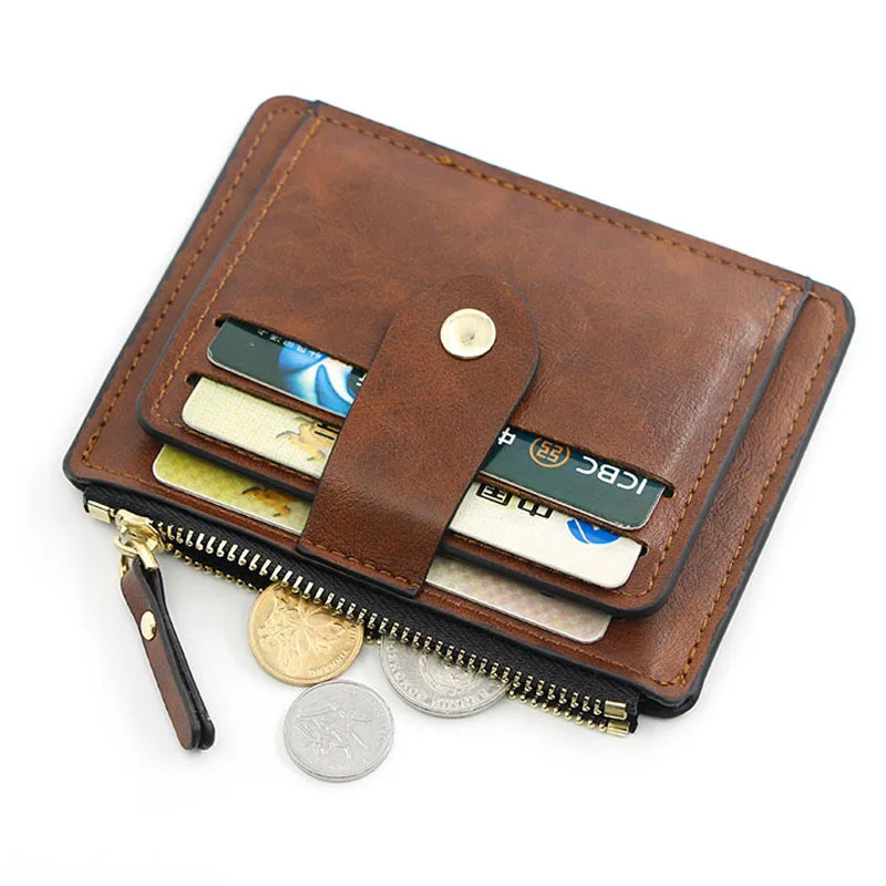 Men's Fashion Slim Leather Wallet - Brown Business Credit ID Card Holder with Coin Pocket, Male Purse for Daily & Office Use
