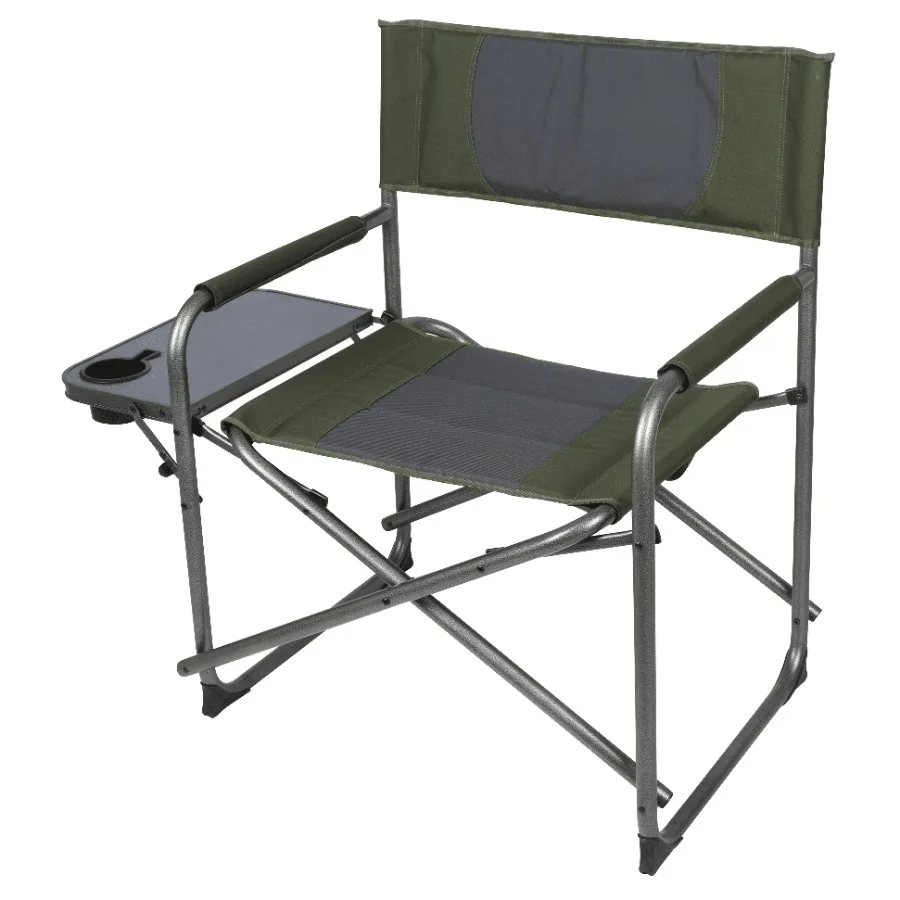 

Oversized Director Chair with Built-in Side Table for Outdoor Use Adult-Sized, Green Fabric, Heavy-Duty Steel Frame, Foldable P