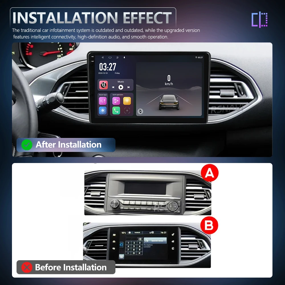 Android 16 Qualcomm Carplay Auto 2K QLED Screen Car Radio Player For Peugeot 308 2013 - 2017 Stereo Multimedia 24-Hour Shipping