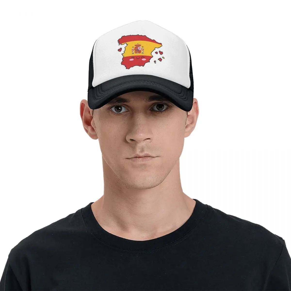 Spain Flag Map Smile With Love Cap Casual Mesh Baseball Caps Adjustable Hat Hip Hop Summer Unisex Baseball Hats