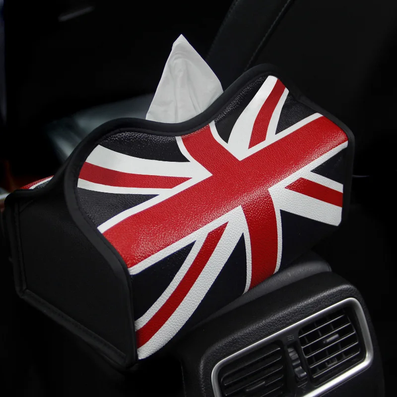 Car Microfiber Leather Tissue Napkin Box Bag Container Storage for Mini Cooper JCW S One Clubman Union Jack Style Accessories