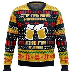 Sweat-shirt de Noël imprimé en 3D pour les amoureux de la bière, manches longues, col rond, sweat à capuche populaire, vêtements pour hommes, mode de Noël