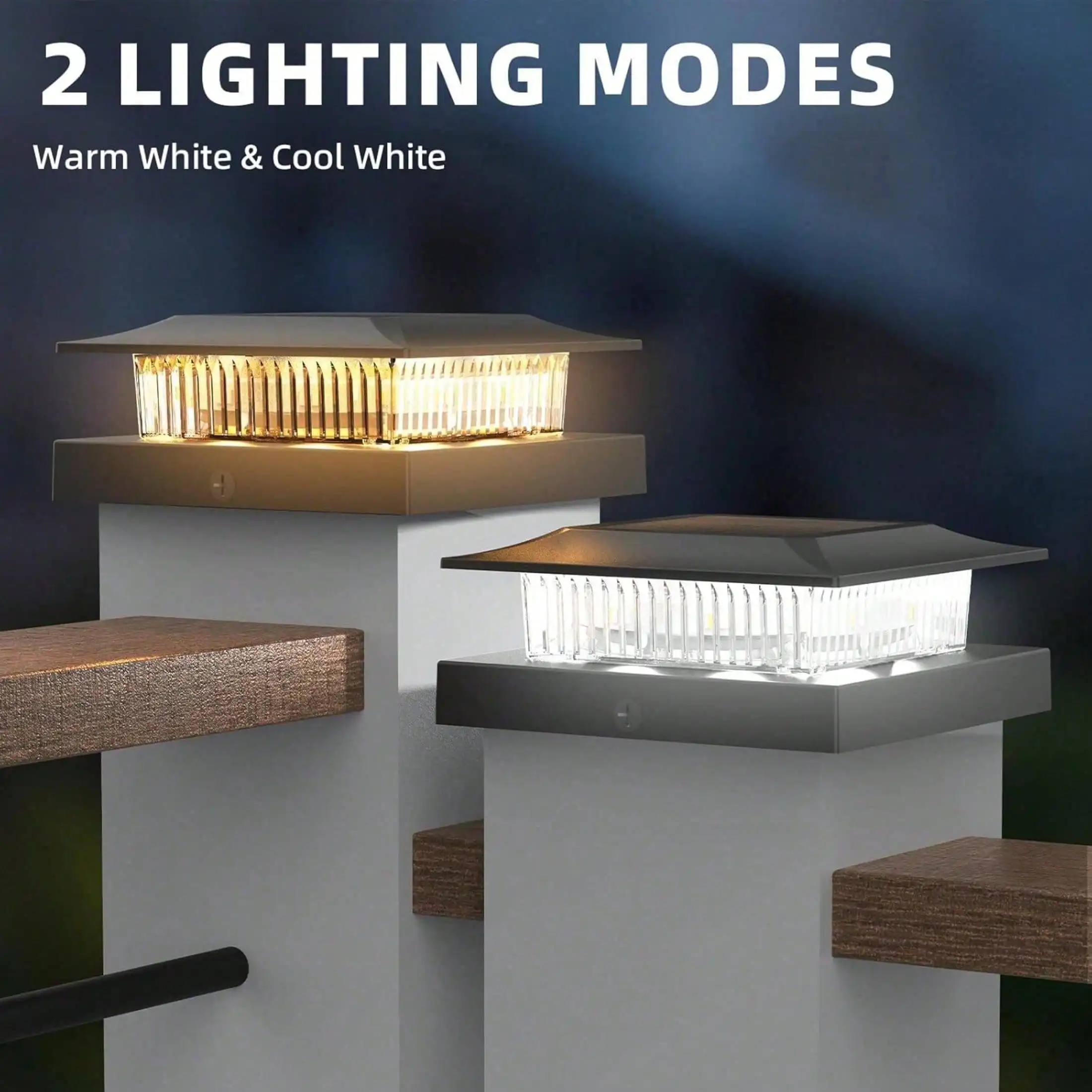 4x4 Solar Post Cap Lights 4 Pack, Fence Post Solar Lights with Warm White/Cool White, Only Fit 4x4 Wood/Vinyl Posts, Waterproof Outdoor Deck Post Light for Deck, Fence, Porch(Black)